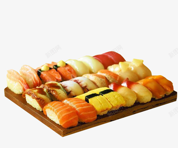 餐厅里的食物寿司拼盘png免抠素材_新图网 https://ixintu.com 元气寿司 寿司 甜虾手握寿司 盘子里的美食寿司拼盘 米饭蔬菜 美食 食物 餐厅 鱼肉 鸡虾鱼肉