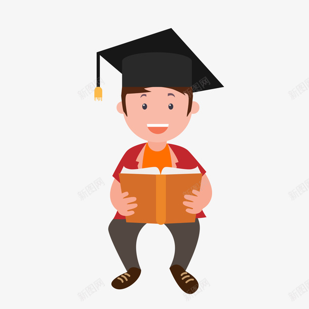 坐着看书的小男孩图png免抠素材_新图网 https://ixintu.com 书本 坐着的小朋友 坐着读书 大学生读书 学位 学士学位 学士帽 学生 孩子 小男孩 微笑 水彩 看书