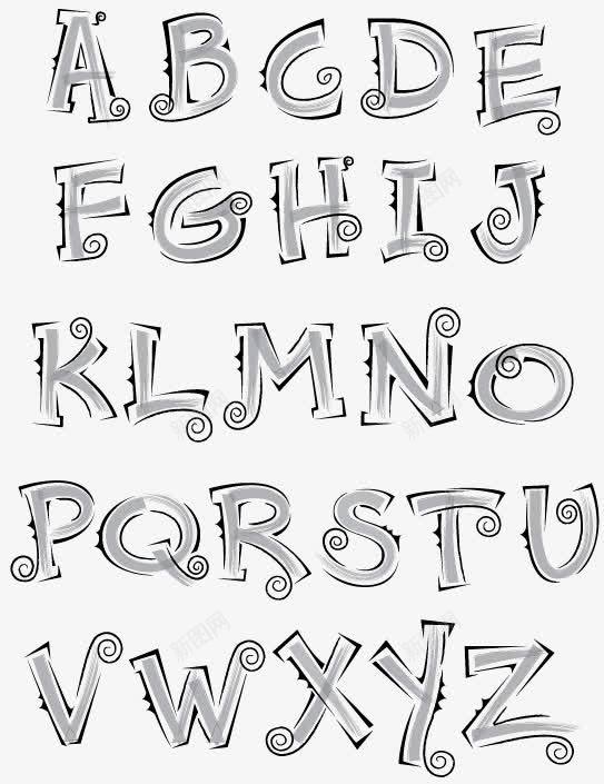 可爱手绘英文字体png免抠素材_新图网 https://ixintu.com 26个英文字母 手绘英文字体