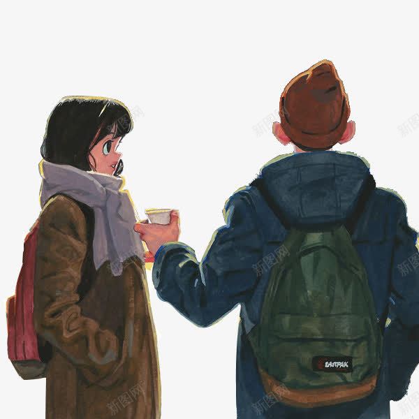 一对情侣png免抠素材_新图网 https://ixintu.com 卡通 情侣 手绘 水杯 男生女生
