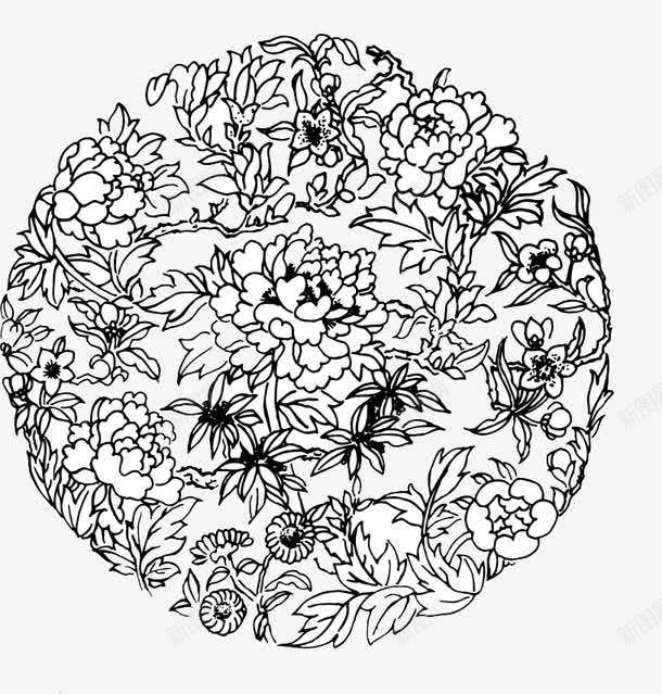 牡丹花png免抠素材_新图网 https://ixintu.com 牡丹描线 牡丹花 花卉剪纸 花卉素材 花卉线条图 花卉适量