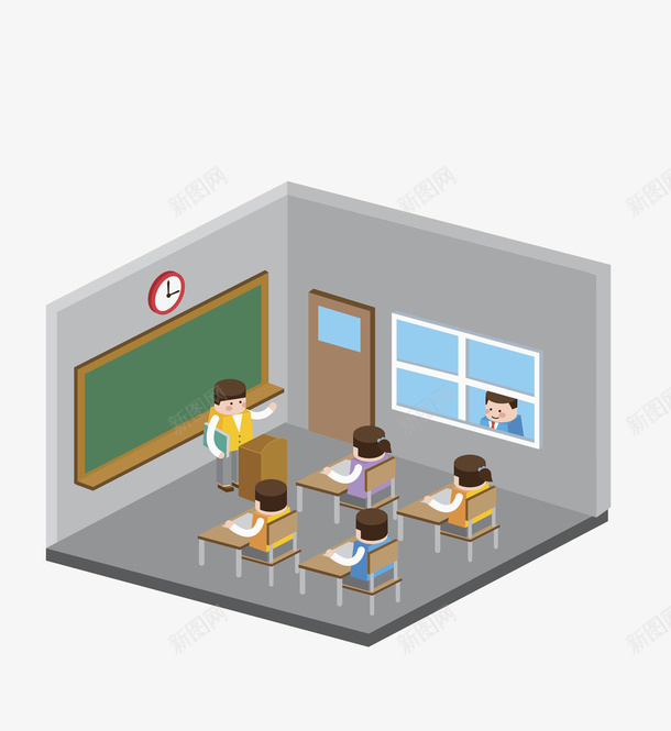 卡通立体式课堂图png免抠素材_新图网 https://ixintu.com 卡通 学生 扁平风 插图 教师 立体的 讲堂 课堂