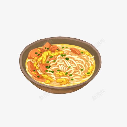 重庆小面手绘画片psd免抠素材_新图网 https://ixintu.com 手绘美食 肉肠 重庆小面 面条 麻花