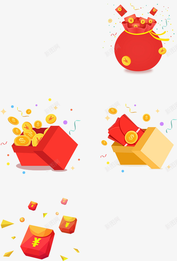 点缀悬浮红包金币png免抠素材_新图网 https://ixintu.com 悬浮 点缀 红包 金币