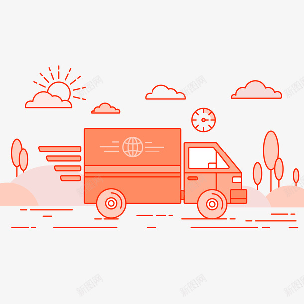 创意送货中的快递车辆png免抠素材_新图网 https://ixintu.com 创意快递车 大货车 物流装饰 红色 背景装饰