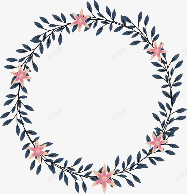 粉色花朵花环矢量图ai免抠素材_新图网 https://ixintu.com 婚礼标题框 树枝 树枝花环 浪漫花环 矢量png 粉色花朵 矢量图