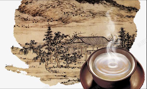 茶水png免抠素材_新图网 https://ixintu.com 中国风 山水画 油墨画 茶水 风景画