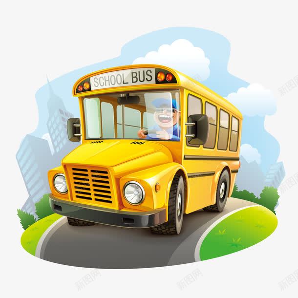 校车png免抠素材_新图网 https://ixintu.com 交通工具 卡通 学生 小黄车 校车 返校