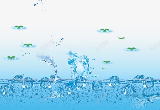 蓝色浪花绿叶自然效果png免抠素材_新图网 https://ixintu.com 大自然 天然 树叶 水元素 水珠 水素材 浪花 海报素材 爱护资源 自然背景元素 节约环保 蓝色 飞溅