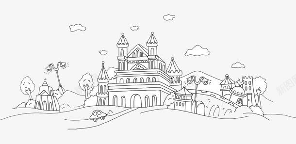 童话公主城堡简笔画png免抠素材_新图网 https://ixintu.com 公主 城堡 城堡简笔画 童话 简笔画 简约风格 装饰图案