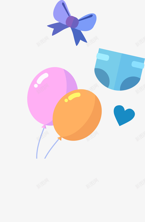 婴儿用具装饰png免抠素材_新图网 https://ixintu.com 内裤 卡通简约 扁平化 气球 矢量图案 蝴蝶结