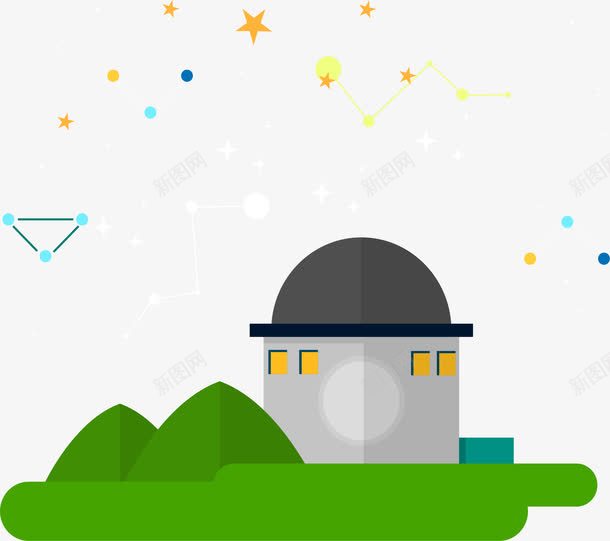 天文工作站png免抠素材_新图网 https://ixintu.com 天文台 星座 星象 矢量素材 观星台