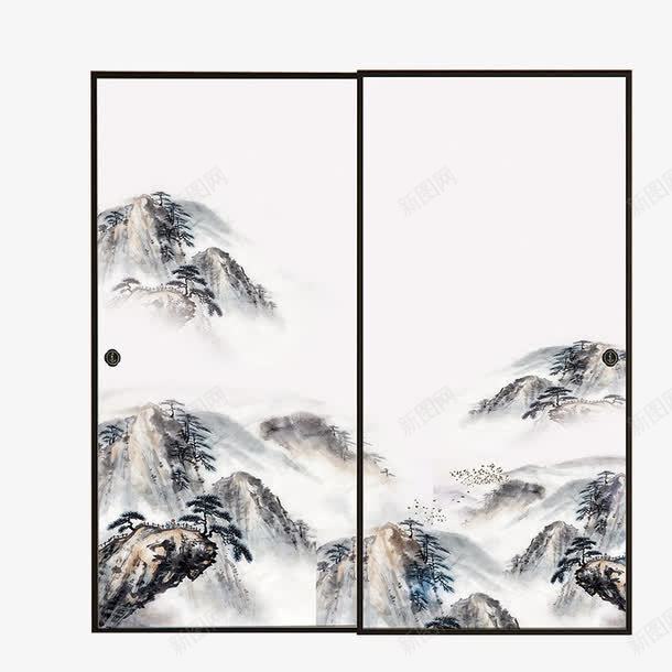 推拉式山景简约衣柜门png免抠素材_新图网 https://ixintu.com 两扇门 山水画 推拉门 浅色 简约 衣柜门