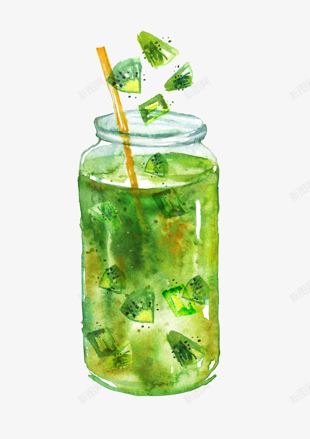 一杯猕猴桃果汁png免抠素材_新图网 https://ixintu.com 一杯 果汁 水彩 猕猴桃