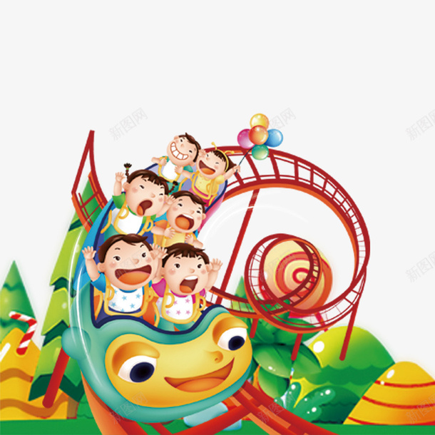 卡通玩过山车的人物png免抠素材_新图网 https://ixintu.com 人物设计 儿童节 卡通 快乐 游乐场 过山车