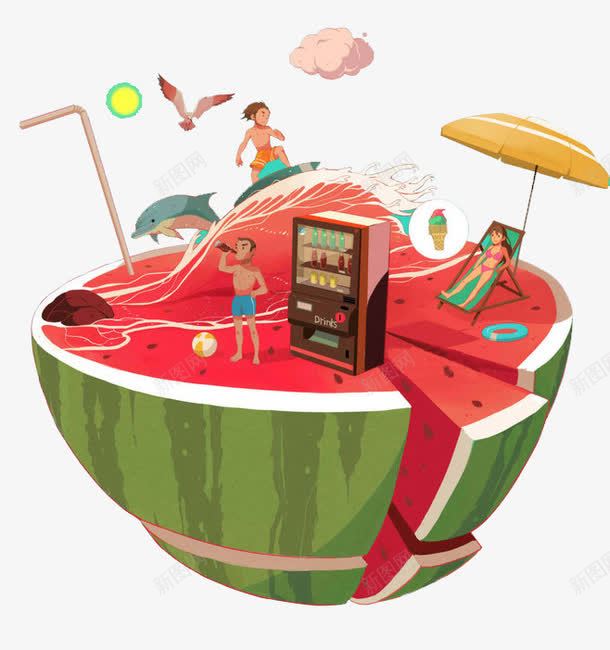 夏日西瓜上活动png免抠素材_新图网 https://ixintu.com 享受 冲浪 创意 夏日 活动 西瓜