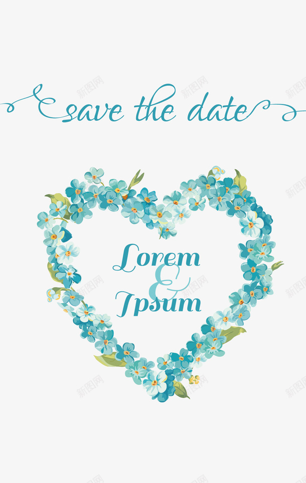 婚礼邀请函蓝色花卉png免抠素材_新图网 https://ixintu.com 婚礼装饰 小清新花卉 文案背景 蓝色鲜花心形