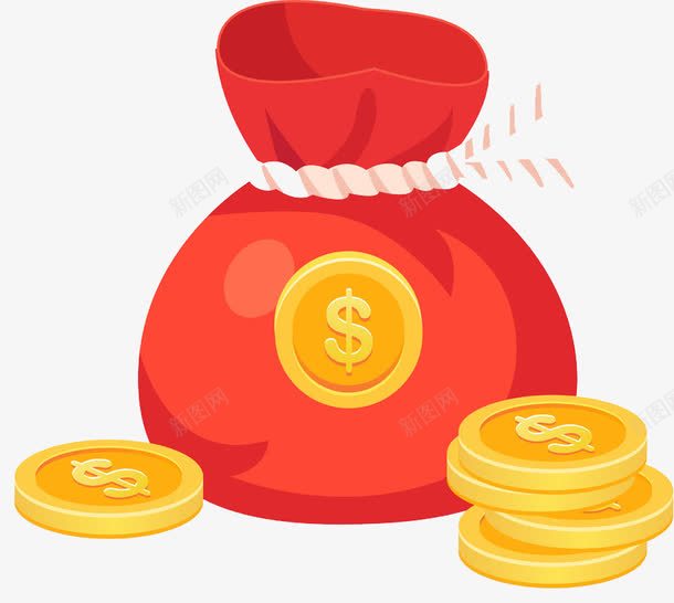 喜庆红包袋旁的金币png免抠素材_新图网 https://ixintu.com 创意 卡通 商务 彩色 手绘 简约 红包袋 金币