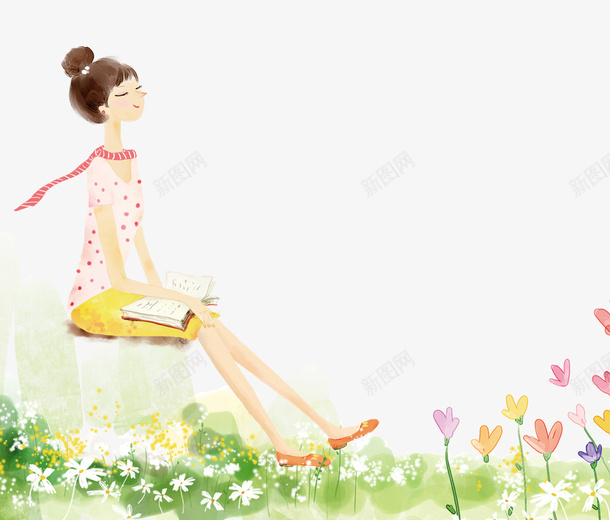 手绘水彩清新淡雅插图春天读书的png免抠素材_新图网 https://ixintu.com 女孩 手绘 手绘水彩清新淡雅插图春天读书的女孩免费下载 春天 水彩 淡雅插图 清新 读书