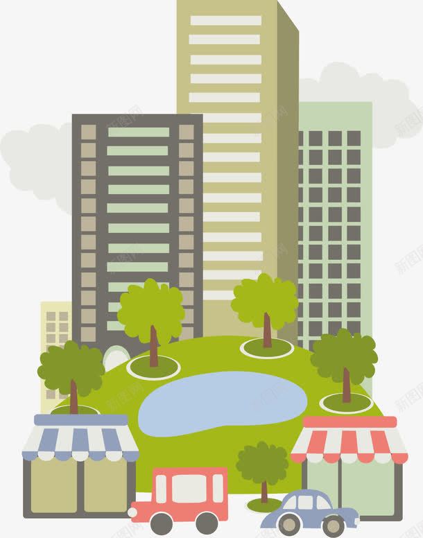 立体的小区建筑楼png免抠素材_新图网 https://ixintu.com 创意 卡通 商务 小区 建筑楼 彩色 立体