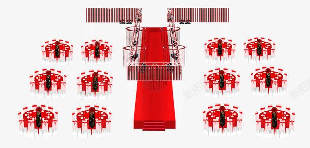婚礼舞台现场效果图png免抠素材_新图网 https://ixintu.com 喜庆 婚礼 红色 聚光灯 舞台 酒桌