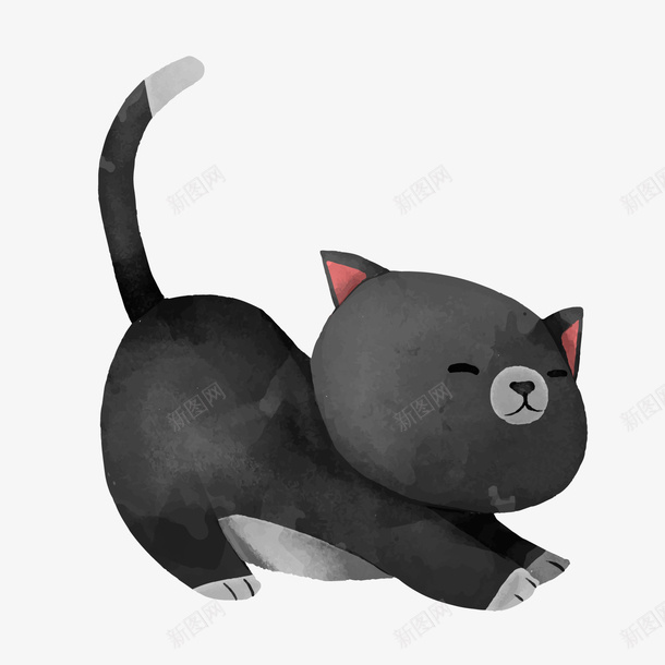 黑色水墨渐变小猫元素png免抠素材_新图网 https://ixintu.com 卡通插画 可爱 小猫 尾巴 水墨 耳朵 黑色