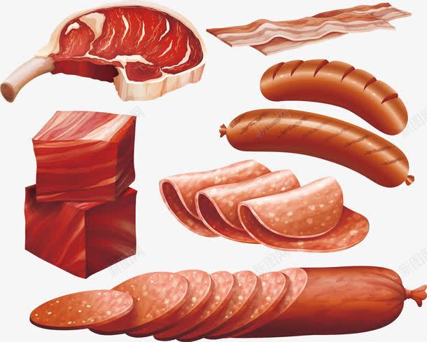香肠和腊肉矢量图ai免抠素材_新图网 https://ixintu.com 产品合格证 培根 火腿 鸡肉 鸡腿 矢量图