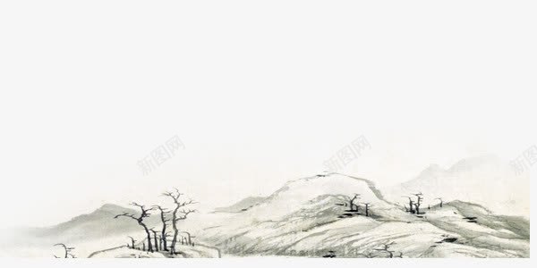 背景的山水png免抠素材_新图网 https://ixintu.com 底色 树木 米色 背景 远山