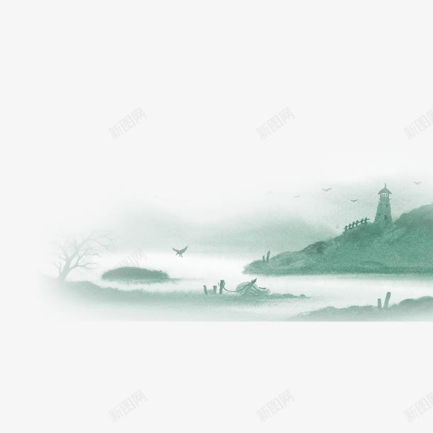朦胧山水景色png免抠素材_新图网 https://ixintu.com 山水 景色 朦胧 简单 绿色