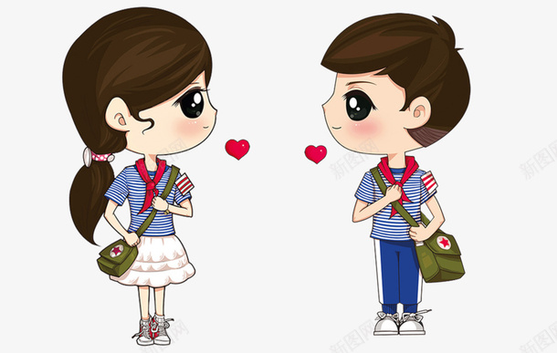 卡通学生情侣png免抠素材_新图网 https://ixintu.com 七夕 卡通 女孩 情人节 情侣 男孩