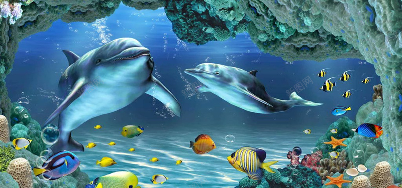 卡通画背景jpg设计背景_新图网 https://ixintu.com 世界 卡通 卡通画 彩色鱼 手绘 泡泡 海底 海报banner 海星 海水 海洋 海藻 童趣 鲨鱼