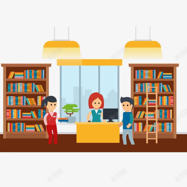 卡通在图书馆工作的人们png免抠素材_新图网 https://ixintu.com 书架 书柜 书籍 买书 图书整理 图书管理员 图书背景墙 图书馆 图书馆卡通 安静 安静书 工作人员 排列 整理 梯子