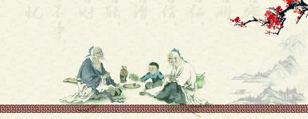 中国风海报bannerjpg设计背景_新图网 https://ixintu.com 中国风海报 古代建筑 古典背景 山水画 水墨 老者