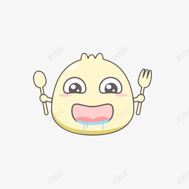 拿着刀叉流口水的卡通包子png免抠素材_新图网 https://ixintu.com 卡通包子 拿着刀叉 欢喜的眼神 馋嘴卡通 馋嘴表情图