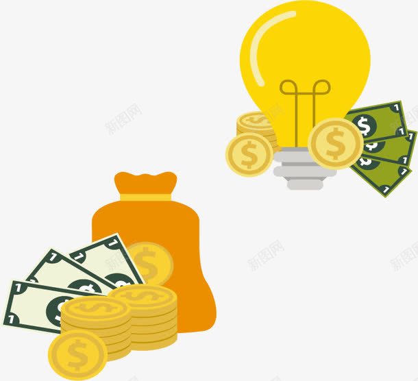 黄色金融理财项目对比png免抠素材_新图网 https://ixintu.com 在线理财 扁平化 投资理财 灯泡 矢量素材 美元 金币 金融 金融行业 钱袋 银行业 风险投资 黄色