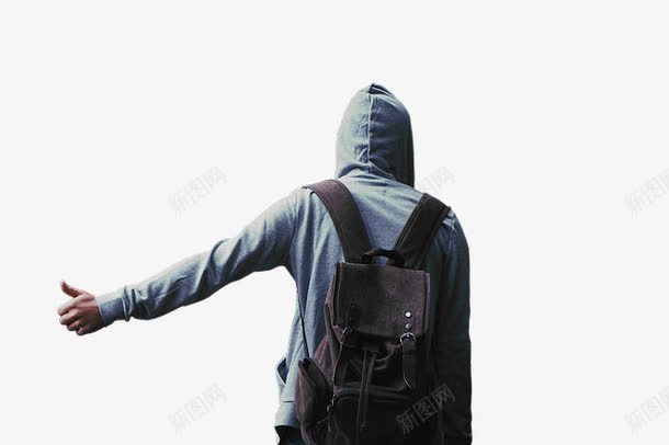 戴帽子竖大拇指男人的背影png免抠素材_新图网 https://ixintu.com 卫衣 戴帽子 男人 竖大拇指 背包 背影