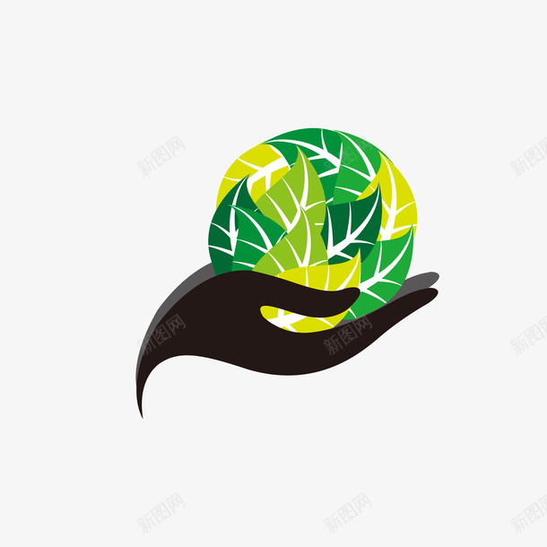 黑色的手捧着绿色地球矢量图图标eps_新图网 https://ixintu.com LOGO 绿色地球 编辑LOGO 自然 自然LOGO 黑色手 矢量图