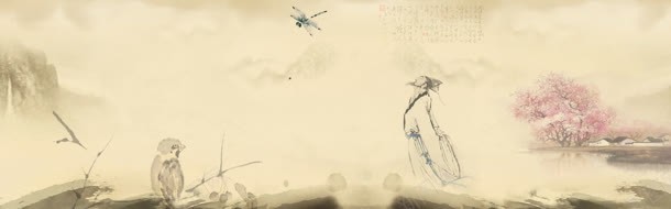 手绘水墨画李白背景bannerjpg设计背景_新图网 https://ixintu.com 企业 大气 宣传册 山水画 水墨画