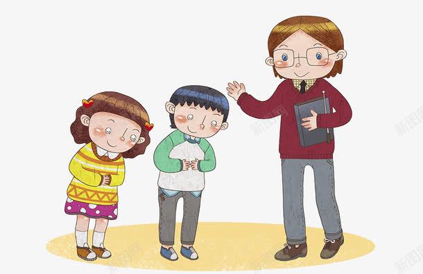 教师和学生插画png免抠素材_新图网 https://ixintu.com 学校 抬手 教师 教师和学生插画 教师节 教育职业 脸朝下 问候 面对面