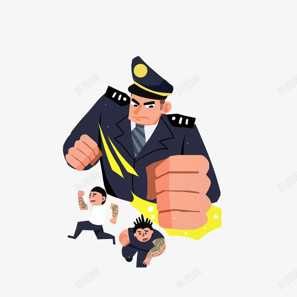卡通打黑除恶重拳出击的警察png免抠素材_新图网 https://ixintu.com 卡通警察 打黑除恶 警察叔叔 逃跑的犯人 重拳出击