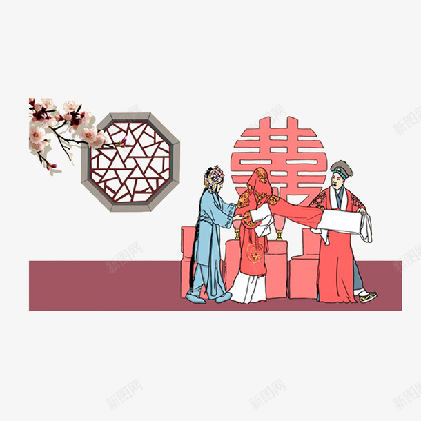 婚礼入洞房psd免抠素材_新图网 https://ixintu.com 古代婚礼 喜气洋洋 婚礼高高兴兴入洞房