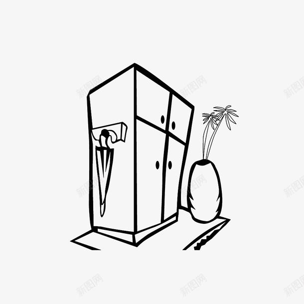玄关位置家具简笔画png免抠素材_新图网 https://ixintu.com 家具简笔画 家居简笔画 玄关位置家具简笔画 花摆盆 雨伞 鞋柜