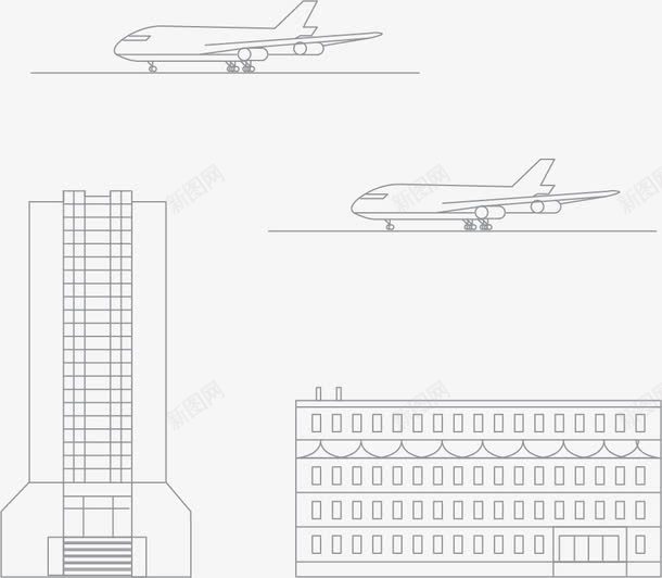 手绘线条建筑机场飞机png免抠素材_新图网 https://ixintu.com 建筑 手绘 机场 线条 飞机