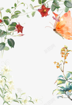 小清新花朵与叶子边框装饰素材