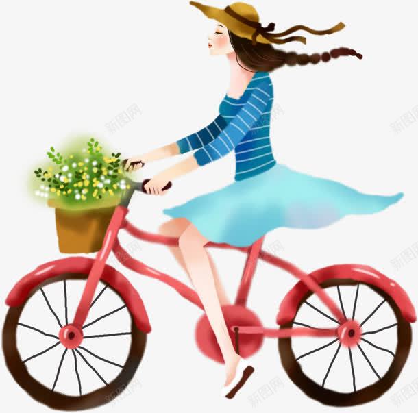 手绘清新骑车美女插图png免抠素材_新图网 https://ixintu.com 插图 清新 美女 骑车