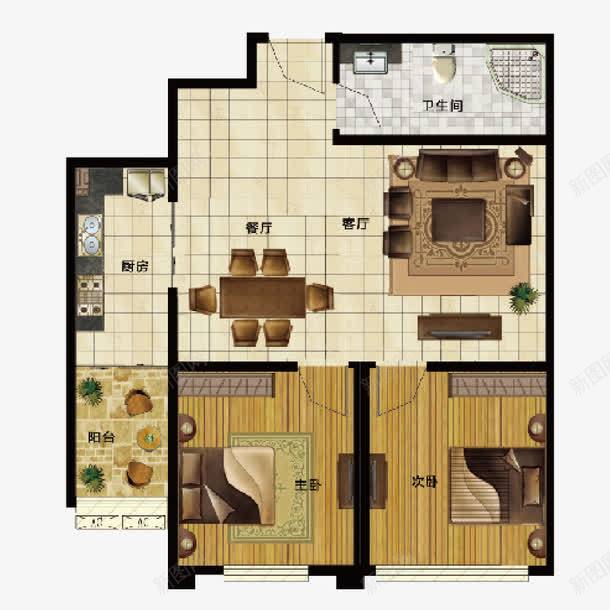 两室一厅户型图png免抠素材_新图网 https://ixintu.com 两室一厅户型图 售楼部 商业地产 商业楼书 家装 彩平图 户型图 房地产 楼盘 设计图