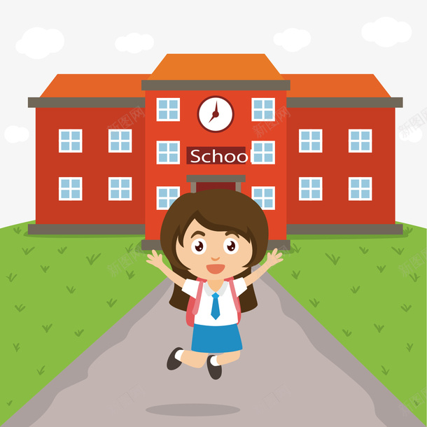 卡通戴红领巾女学生跳跃矢量图ai免抠素材_新图网 https://ixintu.com 书包 卡通 女生 学校教育 学生跳跃 朝气 校园文化 欢聚时光 活力 矢量图