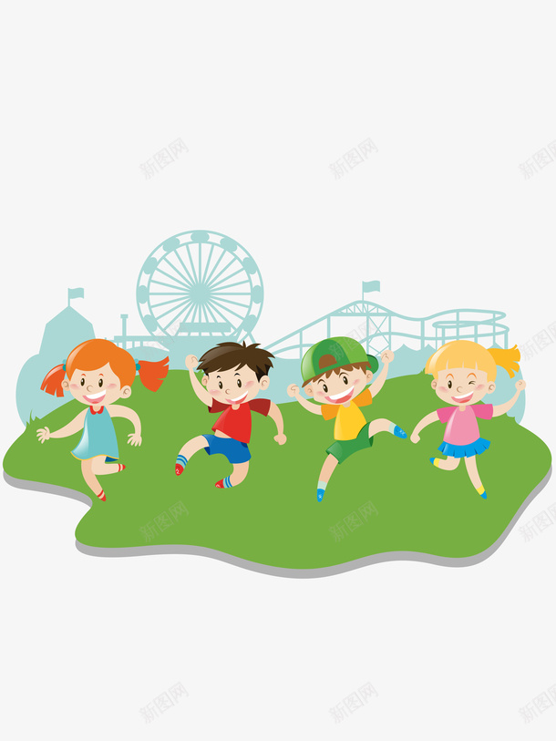 一起来游玩png免抠素材_新图网 https://ixintu.com 小伙伴 开心 游乐园 游乐园剪影 玩耍 男孩女孩 跳跃