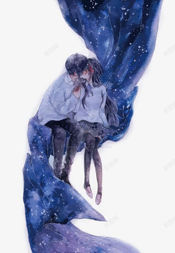 情侣png免抠素材_新图网 https://ixintu.com 恋情 恋爱 情侣 手绘 星空 水彩 蓝色