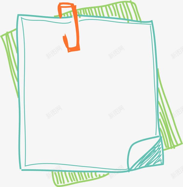 便签边框png免抠素材_新图网 https://ixintu.com AI 便签 别针 卡通 手绘 线条 绿色 边框
